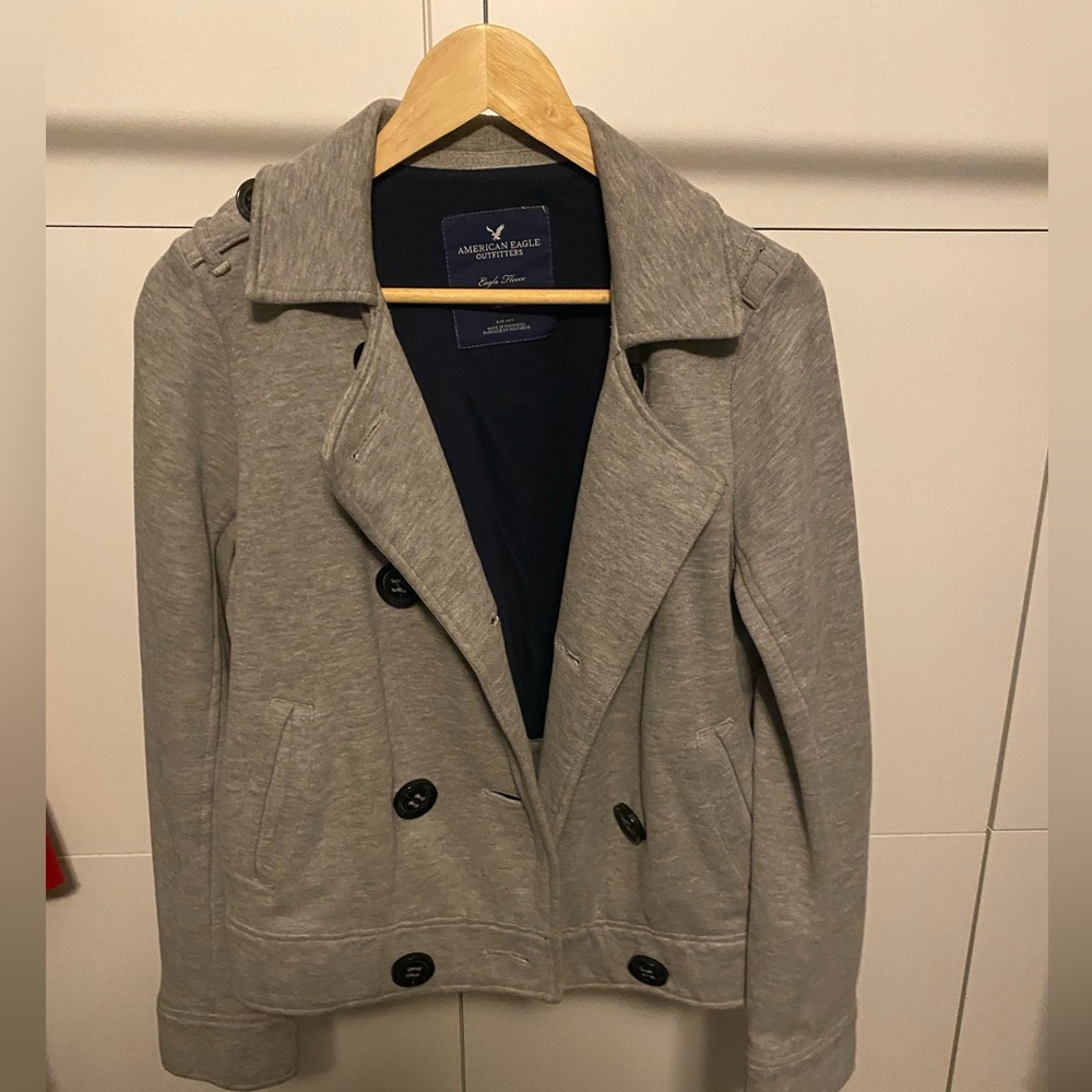 American Eagle Grey Double-Breasted Jacket M